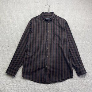 Arnold Palmer Easy Care Mens Sz S Button Up Dress Shirt Brown Plaid Long Sleeve